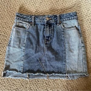 PACSUN denim two toned mini skirt frayed hem